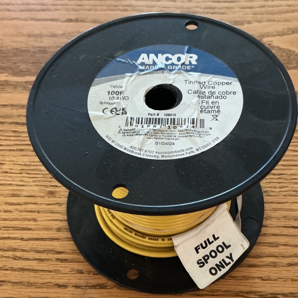 Ancor Marine Grade 10 AWG Tinned Copper Wire Yellow 100ft Spool 109010